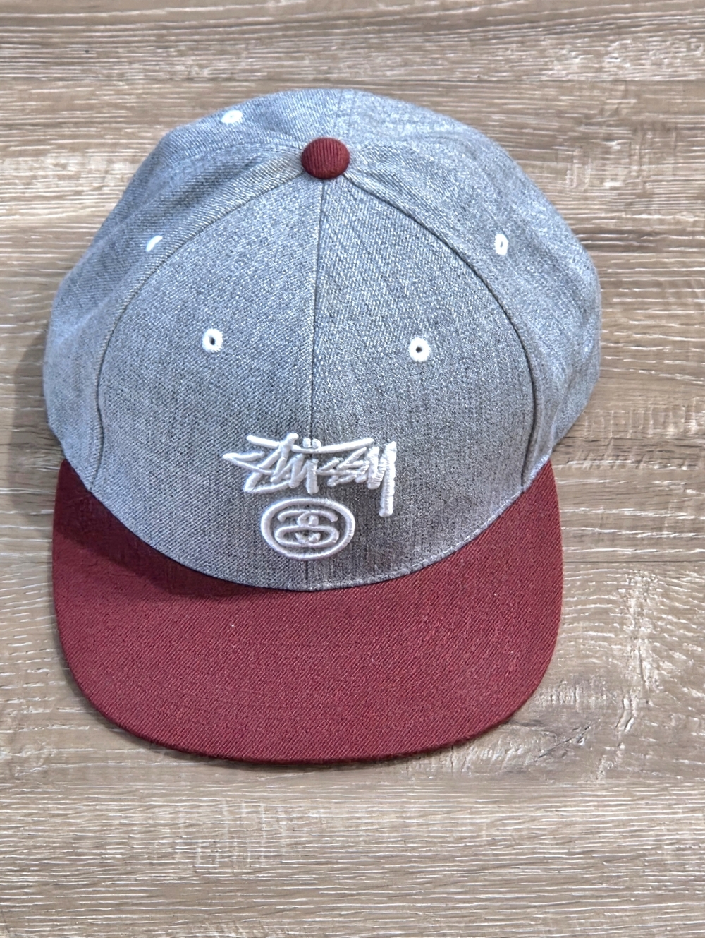 Stussy Men's Pre-owned Hat Cap Snap Back Grey Red Spell Out One Size Adjustable